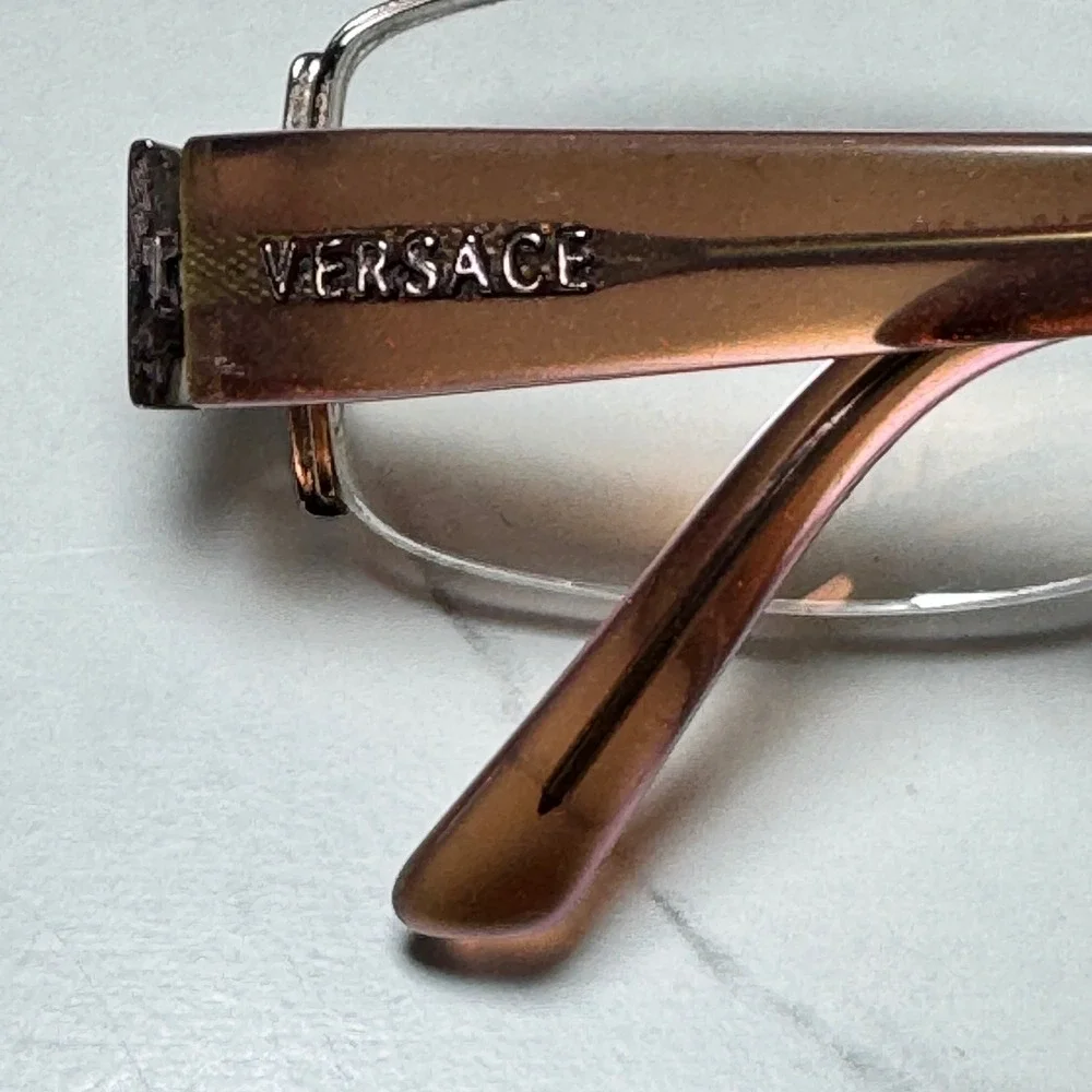 Versace 1090-B Brown Glitter Rhinestone Semi Rimless Eyeglass Frames 50-18-130